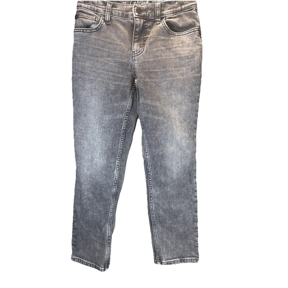 Cat & Jack Size 8 SlimBoys FADED Black STRAIGHT Leg ADJUSTABLE Waist DENIM Jeans